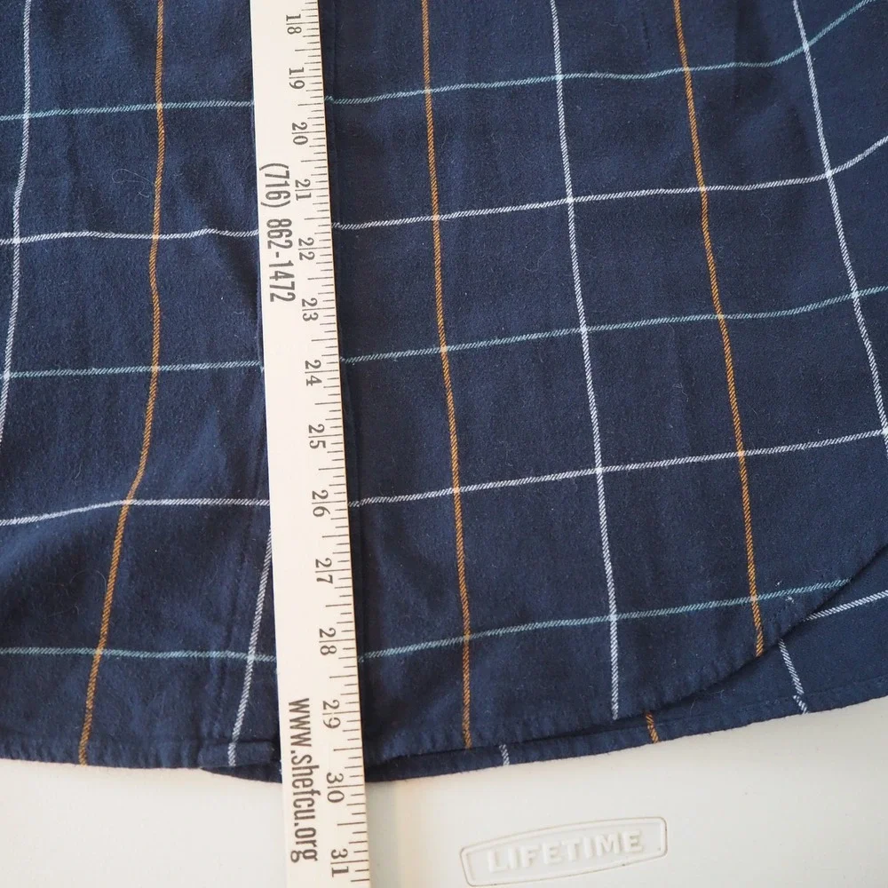 J. Crew Navy Window Pane Flannel Shirt‎ Men Large Classic Fit Tartan Preppy